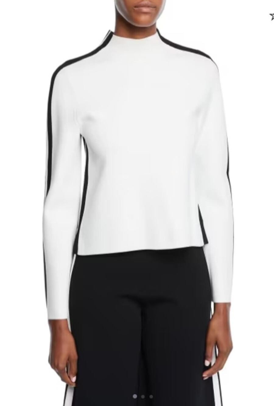 Veronica Beard Retha Striped Mock Neck Sporty Pullover Sweater White Black M